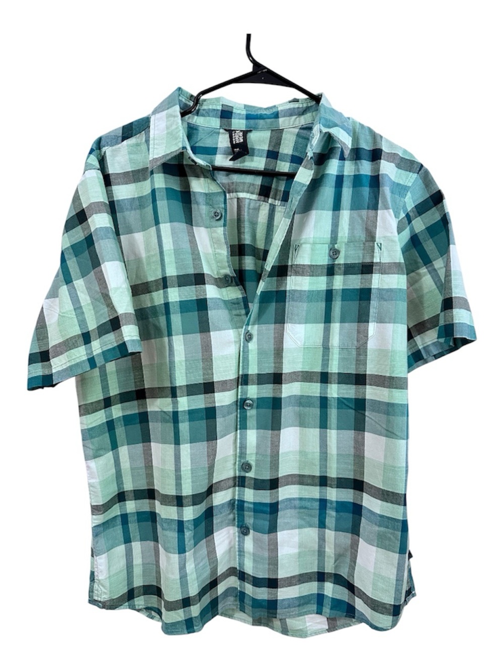 Mountain Hardwear Men's Short Sleeve Plaid Button-Up - Teal and White